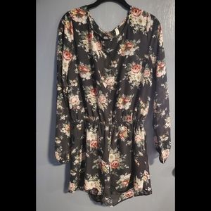 NW Long Sleeve Black Floral Romper